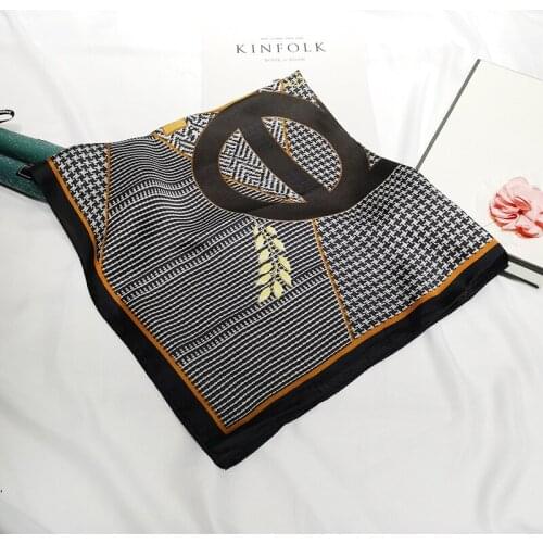 2020 70x70 Houndstooth Multipurpose women Silk twill scarf Satin square tie Hairband ladies foulard femme towel bufanda shawl
