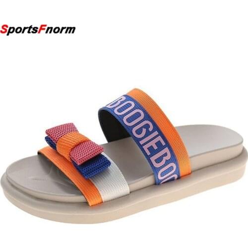 2021 New Summer Brand Slippers Women Platform Casual Flip Flop Female Outdoor Beach Large Size Sandals Bowknot Flat Shoes 35-42