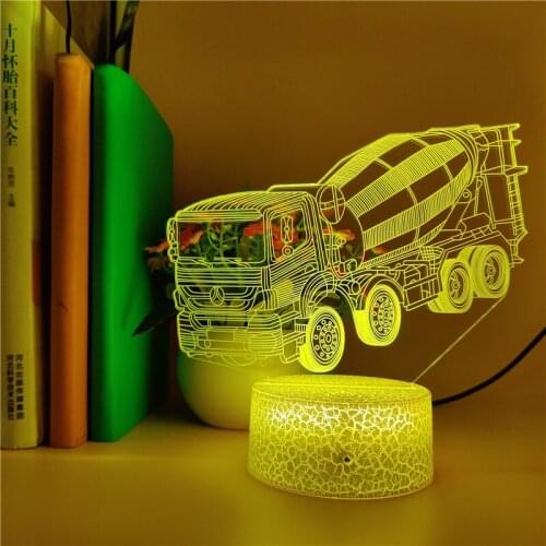 3D Illusion Kids Night Light LED Nightlight Touch Sensor Remote Concrete Transit Mixer Color Change Bedside Table Lamp For Decor