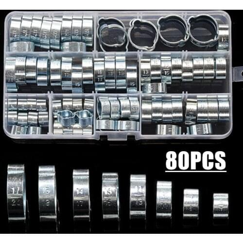 80PCS Double Ear O Clip Air Fuel Hose Petrol Pipe Tube Clamp 5-20MM Worm Drive Fuel Water Hose Pipe Clamps Clips Kit