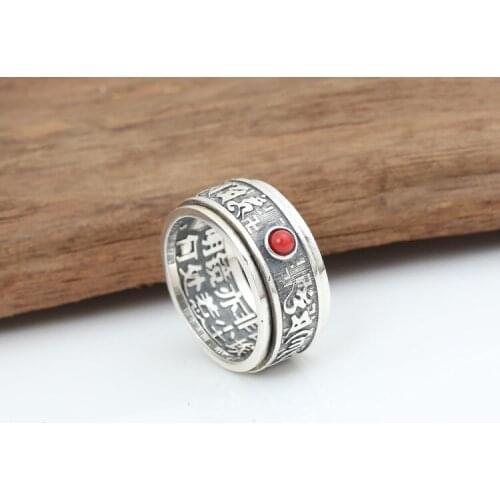 925 STERLING SILVER Om Mani Padme Hum punk RING jewelry Men gift A5757
