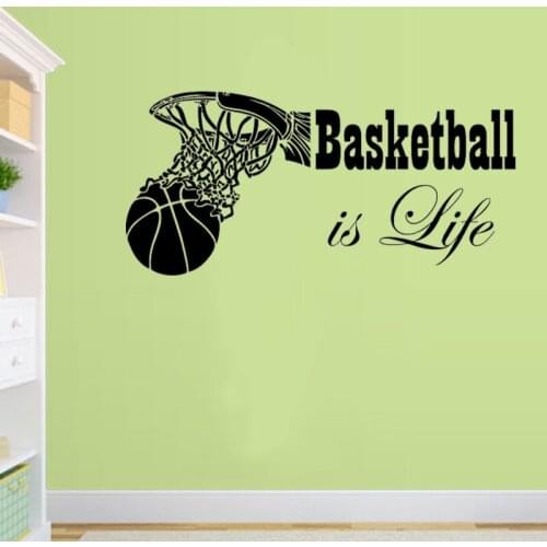 Basketball is Life With Slam Dunk Pattern Wall Stickers for Boys Bedroom Vinyl Wall Decals Sport Room Poster Art Murals TA355