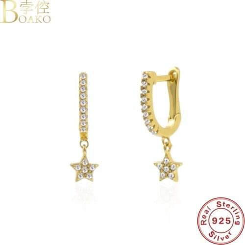 BOAKO CZ Star Earring 925 Sterling Silver Earrings For Women Pendiente Piercing Ohrringe Drop Earing Luxury Gift Fine Jewelry