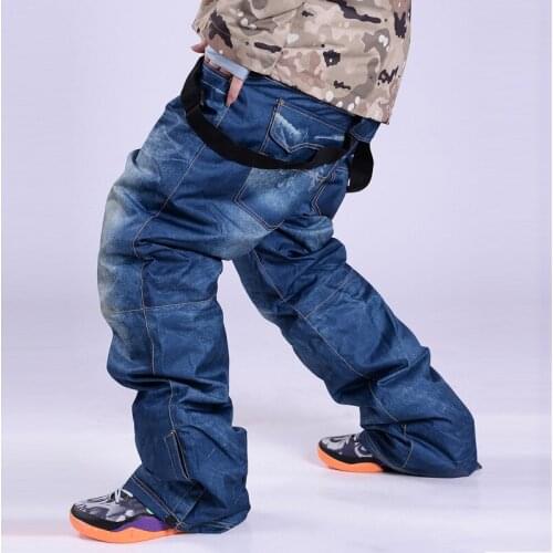 Cowboy Skis Trousers Unique Denim Suspenders Skiing pants Waterproof Breathable Warm Skiing and Snowboarding Pants