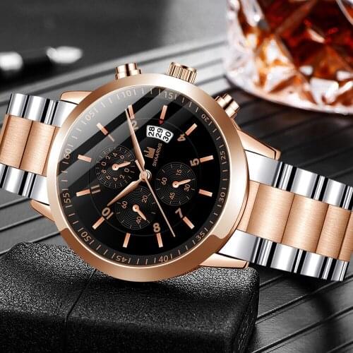 Luxury Business Three-eye Calendar Roman Scale Number Dial Steel Belt Mens Quartz Wrist Watch Elite Men Must Relogio Masculino