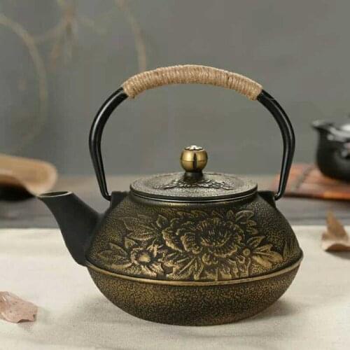 Cast iron teapot uncoated iron tea set southern Japan teapot, Japanese pig iron kettle pot Peony 900ml Free shipppig