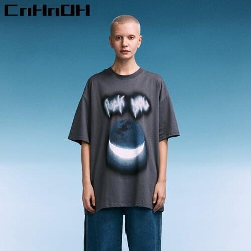 CnHnOH New Arrival fashion mens t-shirts Letter Printed With Slit Moon Shinning Oversized Top Unisex clothing 9672