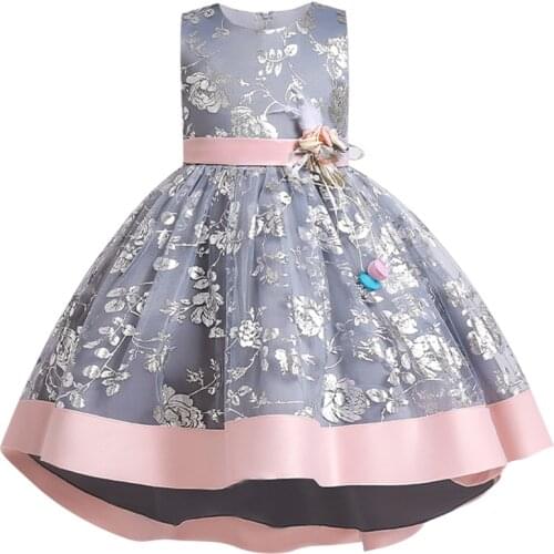 Childrens clothing 2021 summer new flower dress show dress elegant birthday party 2-8 years old print dress piano show Princess