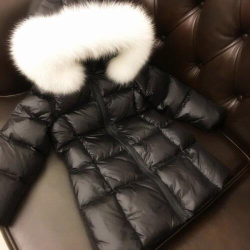 Children winter down jacket girls slender long down winter clothing thick natural large fur collar