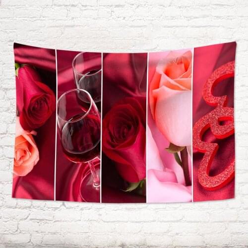Valentines Day Tapestry Romantic Rose Colorful Curtain Flowers Art Carpet Wall Hanging Tapestry Floral Pattern Rose Home Decor