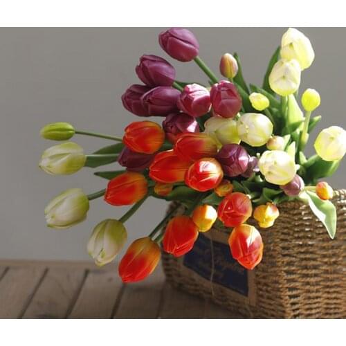 5 Heads Artificial Tulip Home Decoration Flower Flores Real Touch Tulip Bouquet for Wedding Party Home Table Decor