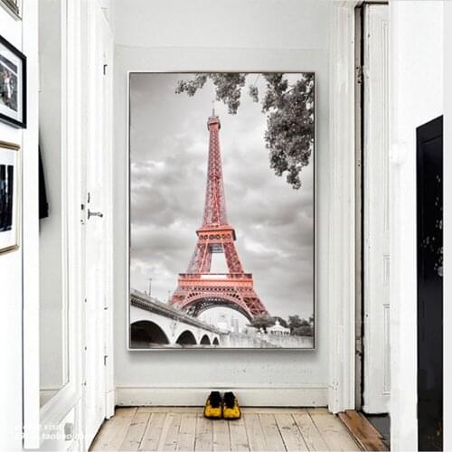 Canvas Painting Red Eiffel Tower Black And White Architecture Prints Wall Picture For Living Room Wall Art Decoration