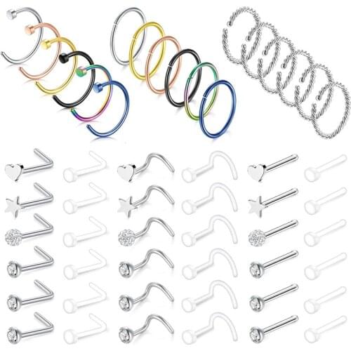 AOEDEJ 54PCS Surgical Steel Nose Rings Crystal Nose Studs for Women Indian Nose Ring Femal Body Piercing Jewelry Pin Accessories