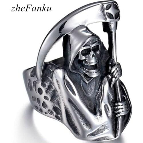 1 PC Death Reaper Ring Punk Rock Hip-hop Skull Rings Halloween Party Biker Explosion Dark Fashion Jewelry For Men Boy Dropship