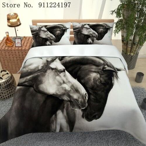 For Adult Home Textile White Duvet Cover Comforter Bedding Set 3D Couple Horse Printed Quilt Cover Single Double Queen King Size