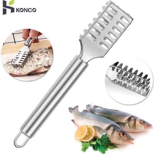 KONCO Sawtooth Fish Scales Skinner Remover Brush Stainless Steel Fast Easy Fish Scale Scraping Remover Kitchen Gadgets