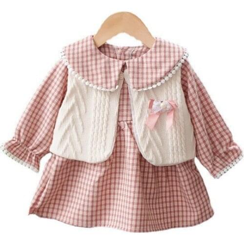 New Spring Autumn Fashion Baby Girl Clothes Suit Cute Children Plaid Dress Vest 2Pcs/Sets Toddler Casual Costume Kids Tracksuits