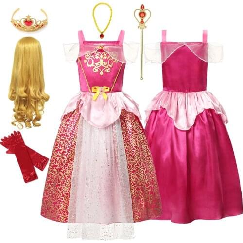 Red Christmas Dress Girl Aurora Princess Dress Kids Sleeping Beauty Dress Girls Lace Ball Gown Wedding Dresses Children Costume