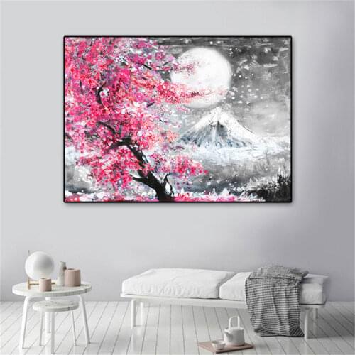 Mount Fuji Cherry Blossom Landscape Japan Canvas Painting Wall Art Poster Oil Prints HD Pictures for Living Room Home Decor