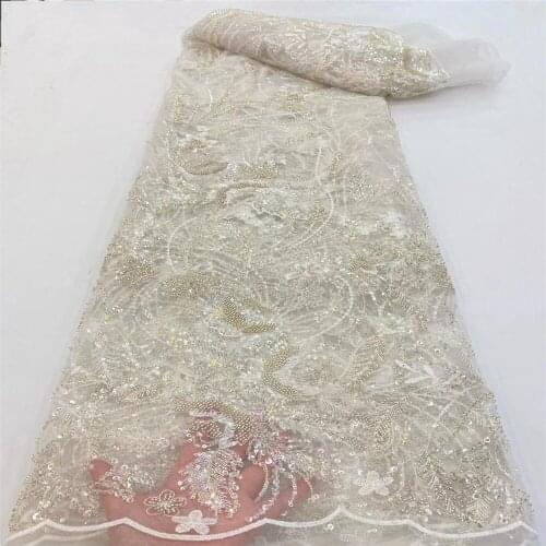 SJ Lace Handmade Beaded Lace Latest African Lace Fabric 2021 High Quality Embroidery French Nigerian Lace Fabrics For Sew r2-79