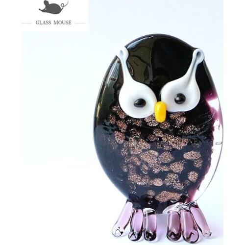 Mini Handmade Gold Foil Craft flat body Glass Owl Figurines Cute Vivid Animal Ornaments Holiday Christmas Decor High Grade Gifts