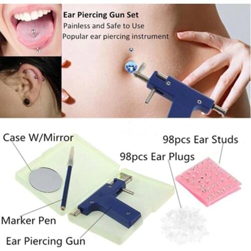 Meterk Stainless Steel Body Piercing Tool Kit Professional Ear Nose Navel Piercing Machine with Ears Studs Tools