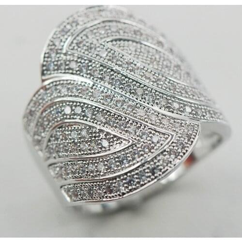 Micropave White Crystal Zircon 925 Sterling Silver Ring Size 6 7 8 9 10 11 A07