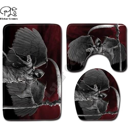 Cartoon grim reaper pattern 3D printed Bathroom Pedestal Rug Lid Toilet Cover Bath Mat Set drop shipping style-3