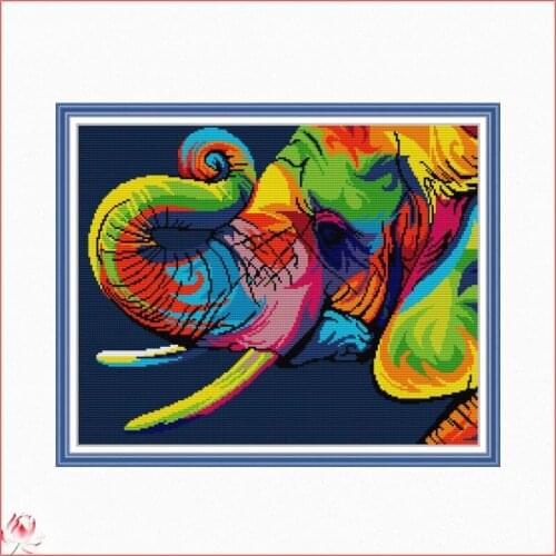 The Rainbow Elephant Animals Patterns Counted 11CT 14CT DIY Cross Stitch Sets Chinese Cross-stitch Kits Embroidery Needlework