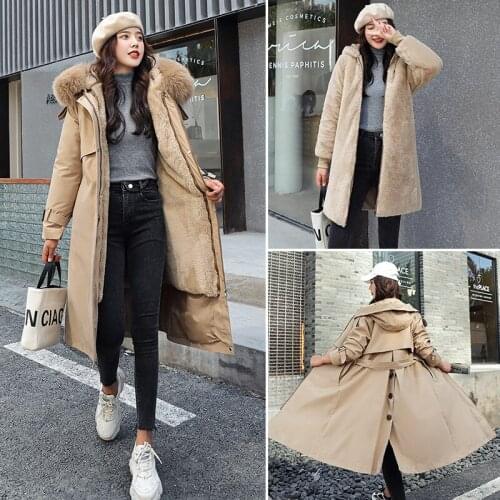 LISYRHJH New Winter Womens Long Parka Fur Lining Thick Jacket One-coat Two-wear Jackets Lamb Wool Coat Windbreaker Women