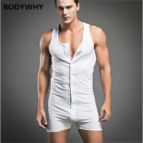 New Mens Cotton Underwear Comfortable Sexy Jumpsuits Breasted Bodystocking Fitness Suit Male Sexy Bodysuit