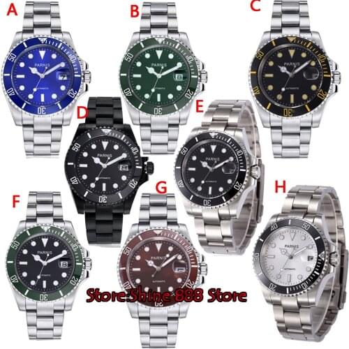Parnis 40mm Mens Automatic Watch Top Brand Mechanical Watches Ceramic Diving Watch Waterproof Stainless Steel 2018