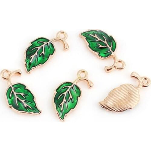 20 PCs Zinc Based Alloy Vintage Leaf Enamel Charms Gold Color Green/Blue/Yellow Plant Pendent 20mm( 6/8") x 10mm( 3/8")