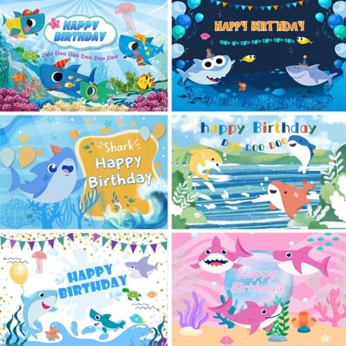 Underwater Shark Birthday Backdrops For Photography Baby Cartoon Coral Fish Bubble Party Portrait Photo Backgrounds Photo Studio