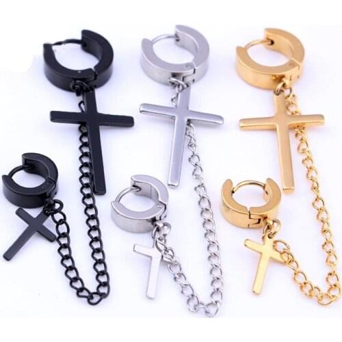 1 Pairs Punk Stud Earrings Men Cross Earring Fashion Tassels Crosses Body Piercing Jewelry Black Gold Silver Color