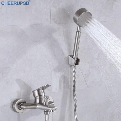 Bathroom Shower Set Handheld Bath Faucet Wall Mount Hand Spayer Hot Cold Water Mixer Bathtub Faucets Stainless Steel Shower Taps
