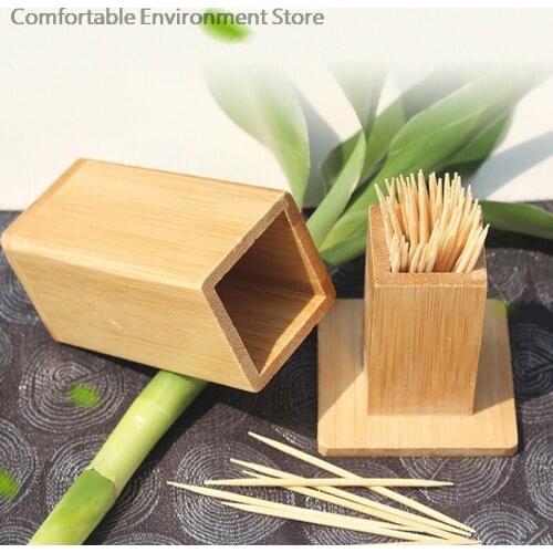 New Bamboo Toothpick Box With Lid Square Tank Toothpick Holders Bamboo Wood Home Kitchen Tools Toothpick Holder