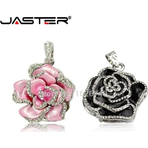 JASTER Flower USB Flash Drive 128GB USB Flash Disk Girlfriend Gift Crystal Necklace Pendrive8GB 64GB USB 2.0 free shipping