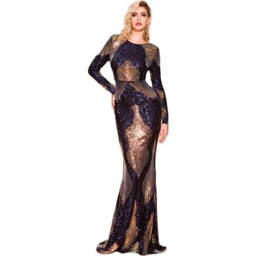 Party Dresses Women Evening Elegant Long Sleeve Backless O Neck Sequin Dresses 2021 Women Sexy Multi Ladies Bodycon Maxi Dresses