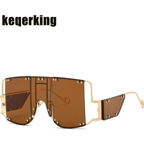 Windproof Siamese Lens Sunglasses Women Men Reflective Oversized Mirror Retro Vintage Sun Glasses Big Eyewear Rivet Punk Goggles