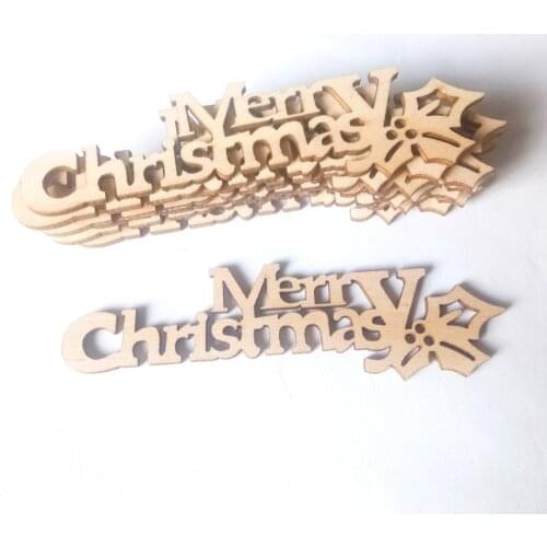 10Pcs Merry Christmas Wooden Letters Wood Laser Cutouts Ornaments Embellishment for DIY Crafts Xmas Tree Hanging Home Decoration