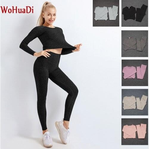 WOHUADI Sportswear For Women 2020 Clothing Seamless Yoga Set Fitness Sports Long Sleeve Shirt+High Waist Leggings Gym Female
