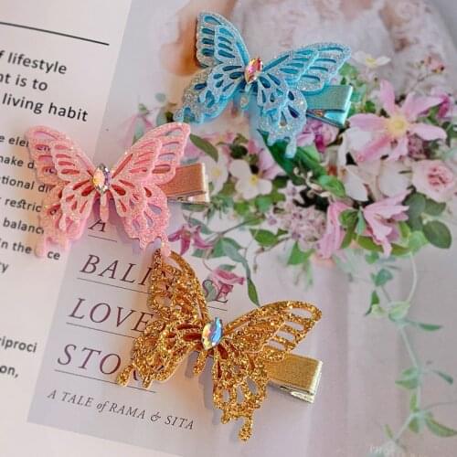 Boutique 12Sets Fashion Cute Glitter Butterfly Hairpins Cartoon Barrettes Hair Clips Princess Headwear Girls Hair Accessories