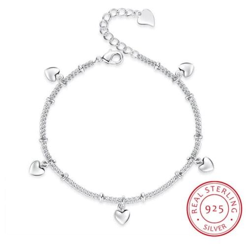 925 Sterling Silver Bracelets For Women Five Love Heart Charm Silver Chain Bracelet pulseira Gift Wedding Lucky Fine Jewelry