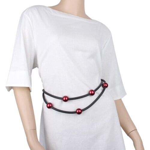 YD&YDBZ New Red Pearl Bead Long Necklaces Women Luxurious Thick Flat Link Rubber Statement Necklace Gothic Clothes Sweater Chain