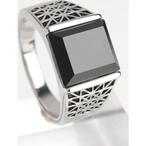 Gold / Silver Color Square Black Stone Rings for Men Best Friend Gift Pierscionki Drop Shipping Wholesale