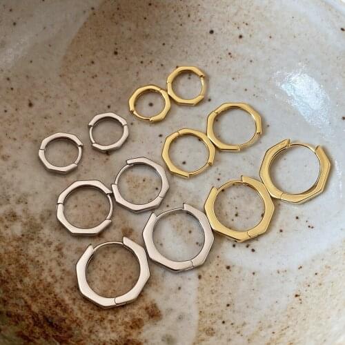 1PAIR 10MM 15MM 20MM 100% Authentic 925 Sterling silver octagon Geometric Hoop Huggie Earrings jEWELRY tle1055