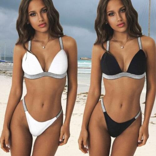 2019 Sexy Triangle Bikini Women Shiny Push-up Padded Bra Swimwear Swimsuit Bandage Bikini Set Ladies 2 Pieces Bathing Suit