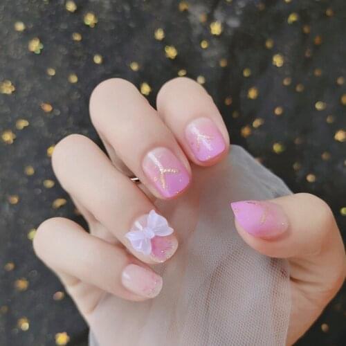 24pcs Fake Nails With Glue Bow Type Removable Short Paragraph Fashion Manicure Save Time False Nails Press On Nails Designs Dl