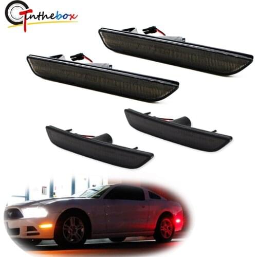 Gtinthebox Smoked Lens Front Amber Yellow Rear Red LED Front &Rear Sidemarkers For 2010-2014 Ford Mustang Front Rear Bumper 12V